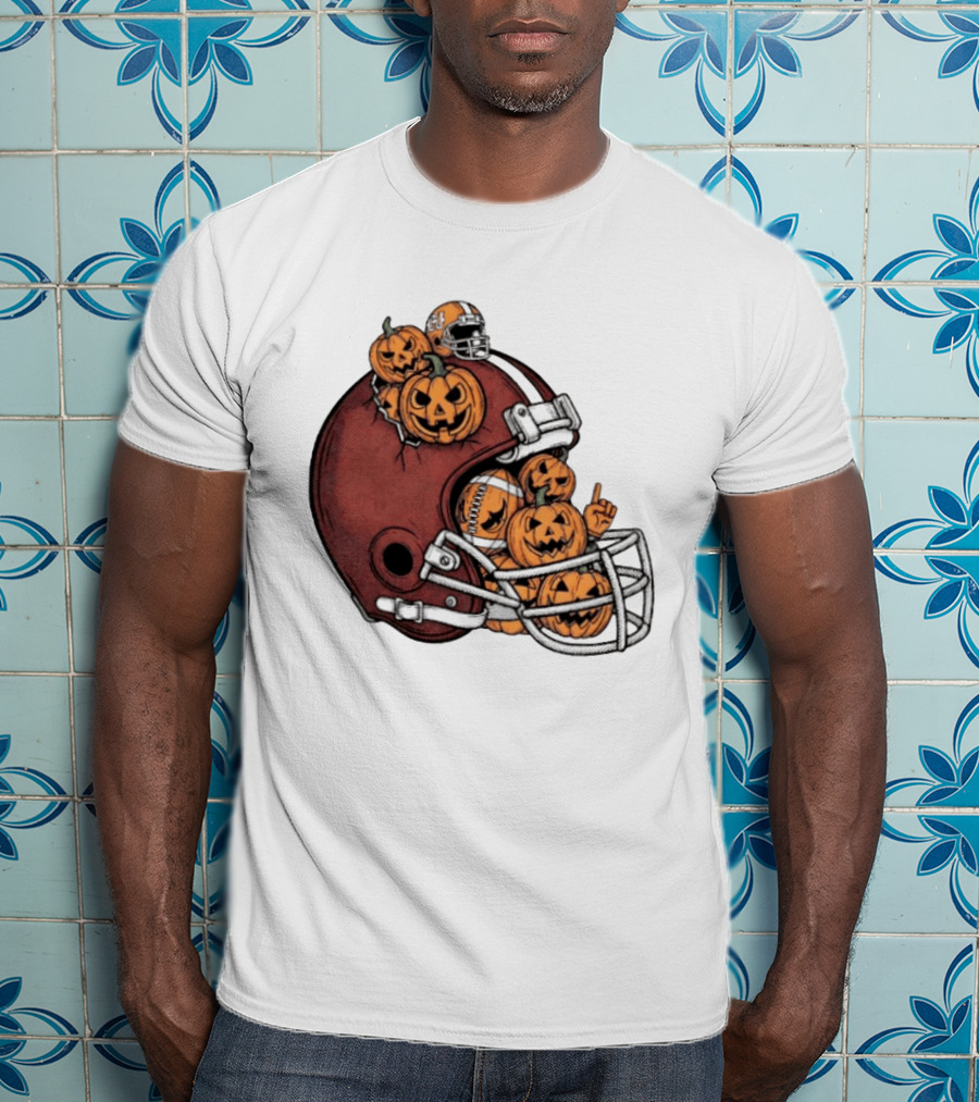 Cleveland Browns Halloween Pumpkin Football Helmet T-Shirt