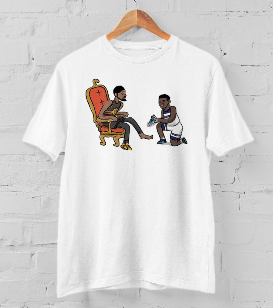 Anthony Edwards Kevin Durant Cartoon Shoe Fitting Basketball Scene T-Shirt