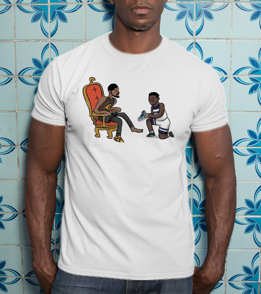 Anthony Edwards Kevin Durant Cartoon Shoe Fitting Basketball Scene T-Shirt