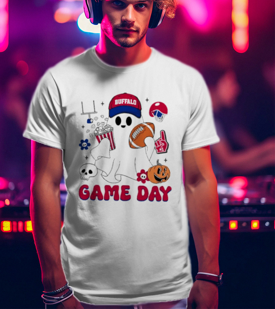 Buffalo Game Day Ghost Halloween Football Fun T-Shirt