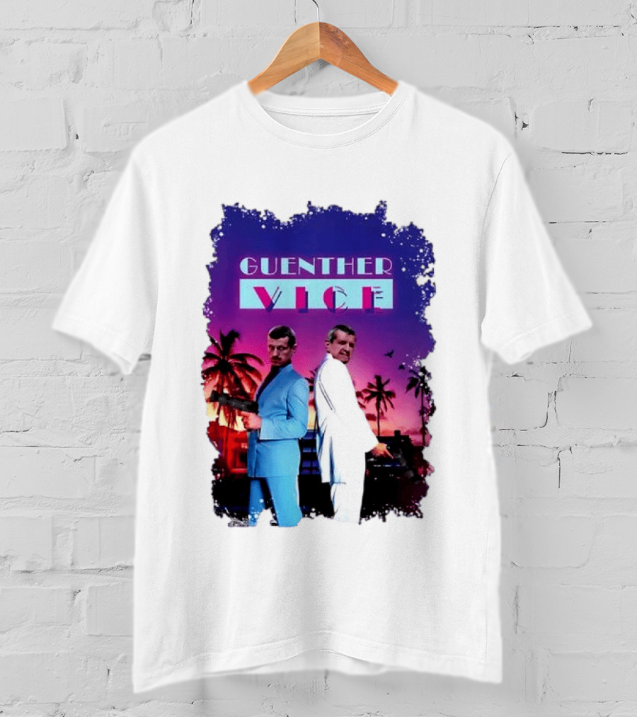 Guenther Vice 80s Retro Miami Style Palm Trees Sunset T-Shirt