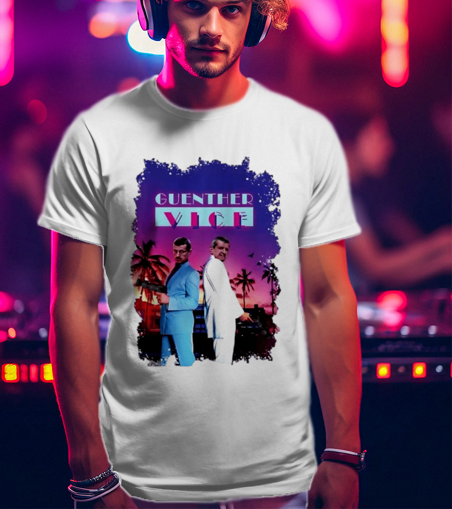 Guenther Vice 80s Retro Miami Style Palm Trees Sunset T-Shirt
