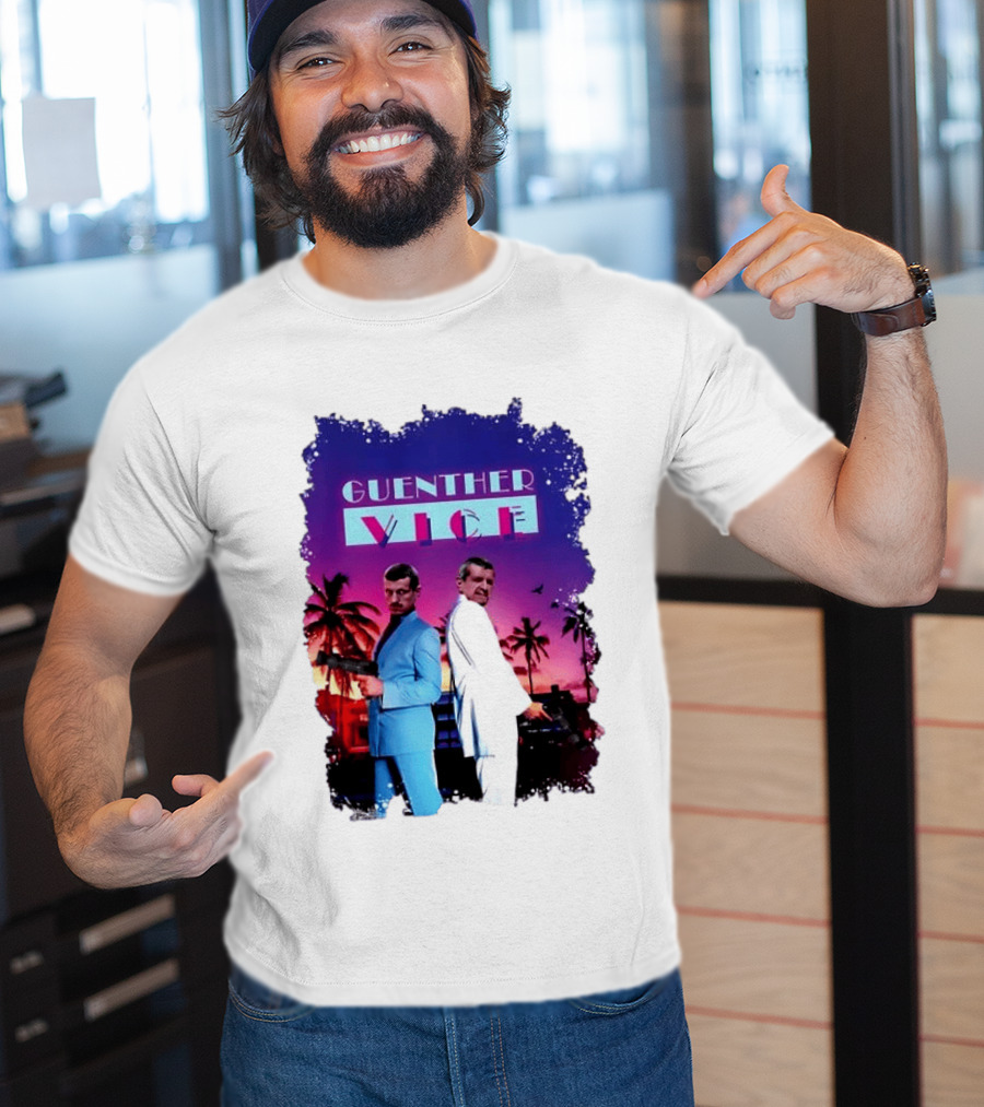 Guenther Vice 80s Retro Miami Style Palm Trees Sunset T-Shirt
