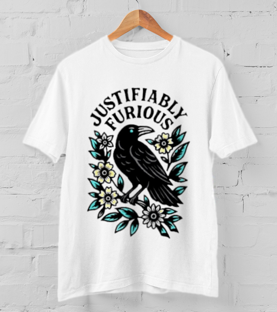 Justifiably Furious Bird With Floral Accents T-Shirt