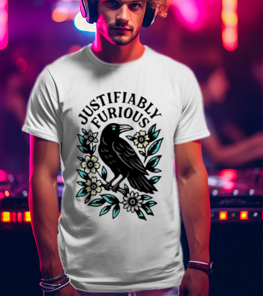Justifiably Furious Bird With Floral Accents T-Shirt