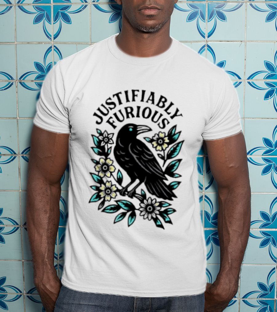 Justifiably Furious Bird With Floral Accents T-Shirt