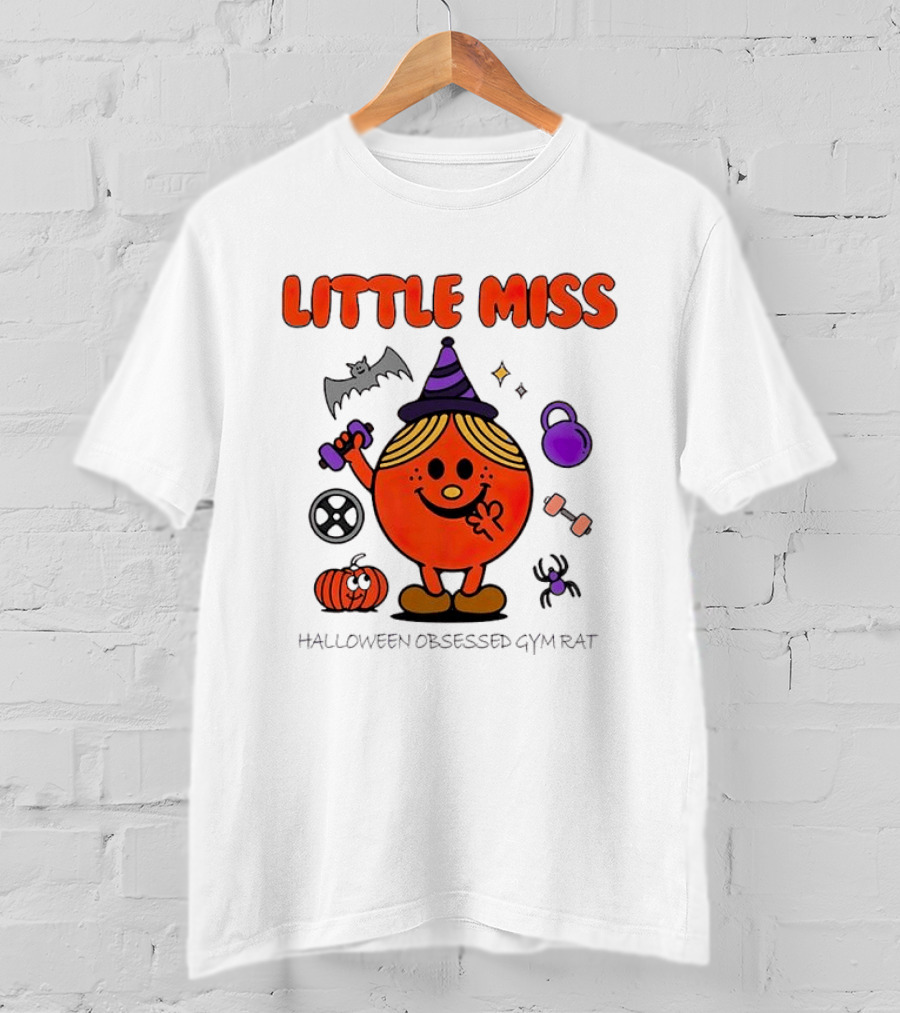 Little Miss Halloween Obsessed Gym Rat Witch With Pumpkins And Weights T-Shirt