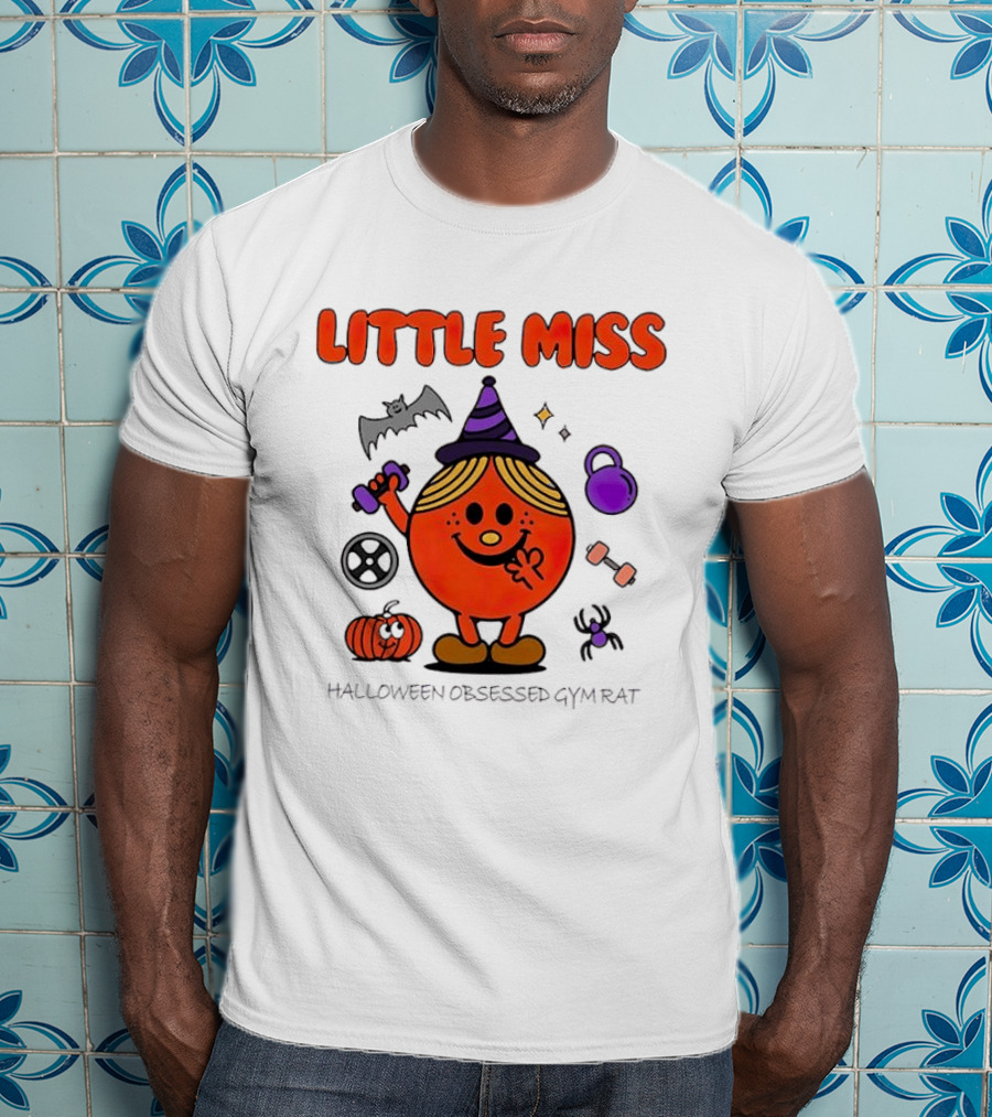 Little Miss Halloween Obsessed Gym Rat Witch With Pumpkins And Weights T-Shirt