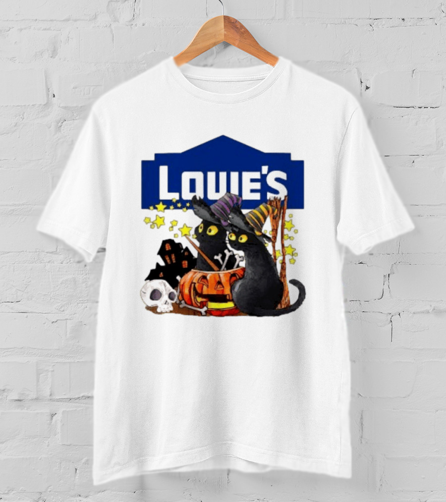 Louie's Witch Cats Halloween Pumpkins Skulls Stars T-Shirt