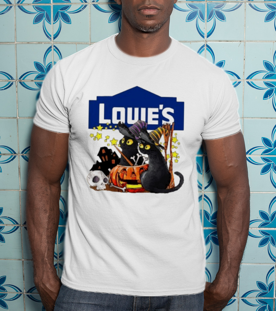 Louie's Witch Cats Halloween Pumpkins Skulls Stars T-Shirt