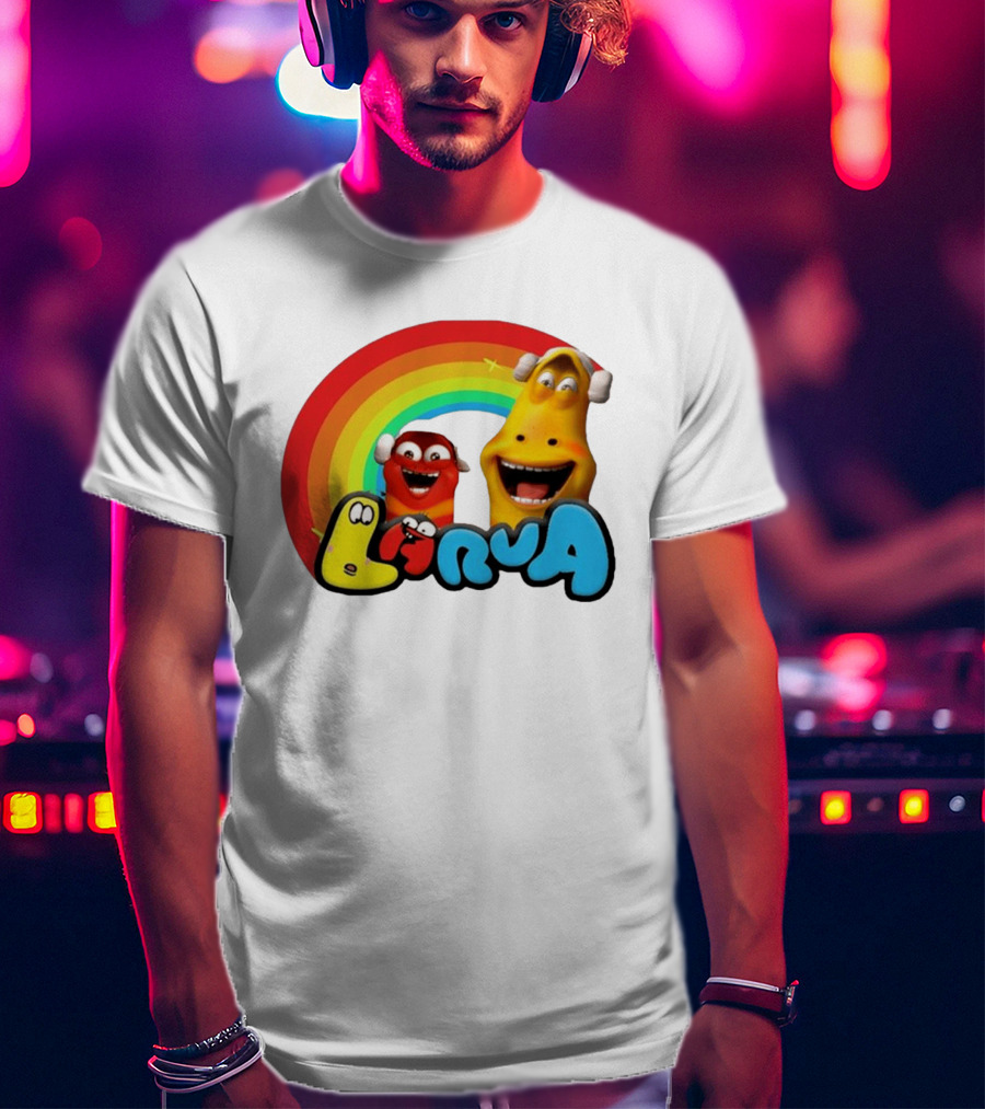 Larva Cartoon Characters With Rainbow T-Shirt