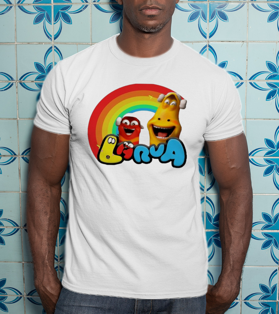 Larva Cartoon Characters With Rainbow T-Shirt