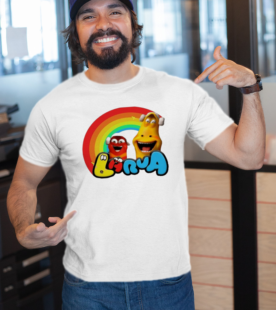 Larva Cartoon Characters With Rainbow T-Shirt