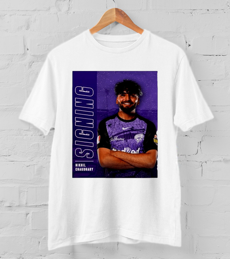 Nikhil Chaudhary Signing Hobart Hurricanes Cadbury BBL T-Shirt