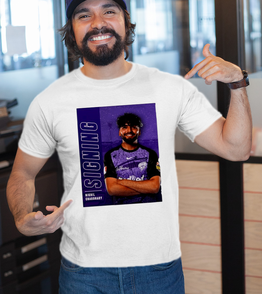 Nikhil Chaudhary Signing Hobart Hurricanes Cadbury BBL T-Shirt