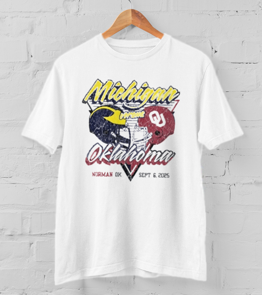 Oklahoma Sooners Vs Michigan Wolverines Football Helmet Norman OK September 6 2025 T-Shirt