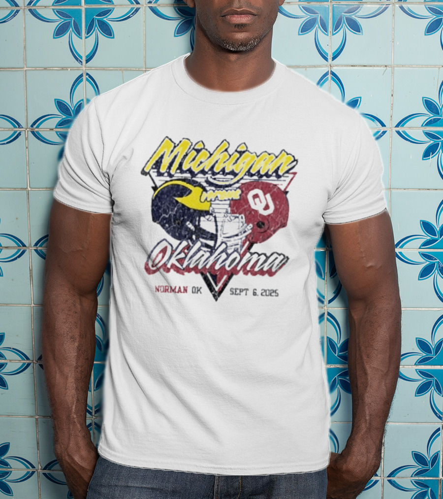 Oklahoma Sooners Vs Michigan Wolverines Football Helmet Norman OK September 6 2025 T-Shirt