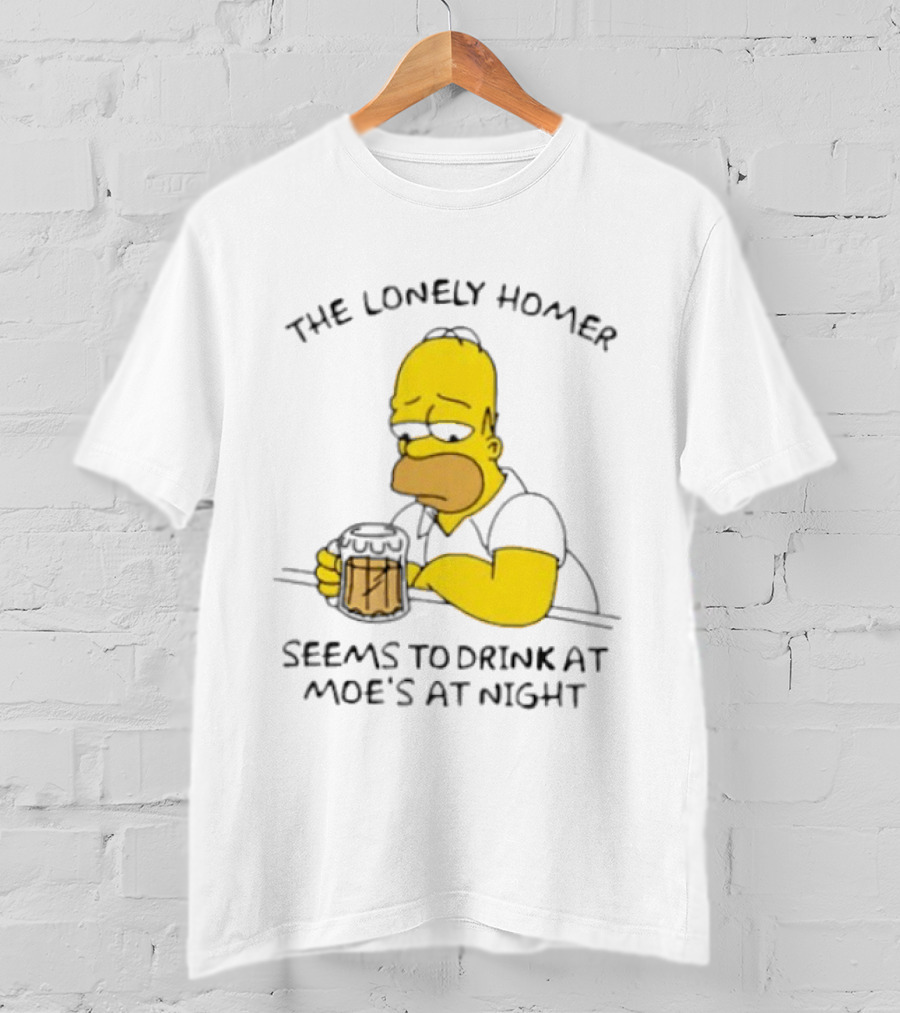 The Lonely Homer Drinking At Moe's Tavern Mood Nighttime Scene T-Shirt