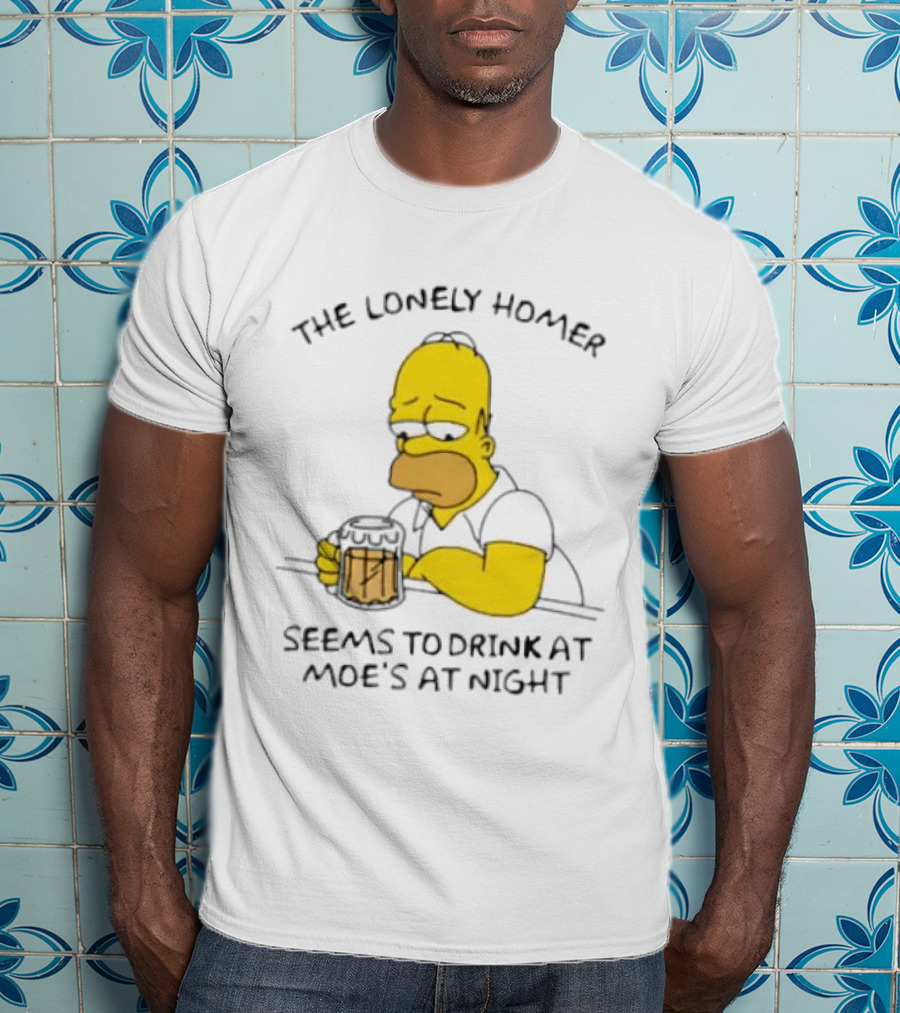 The Lonely Homer Drinking At Moe's Tavern Mood Nighttime Scene T-Shirt