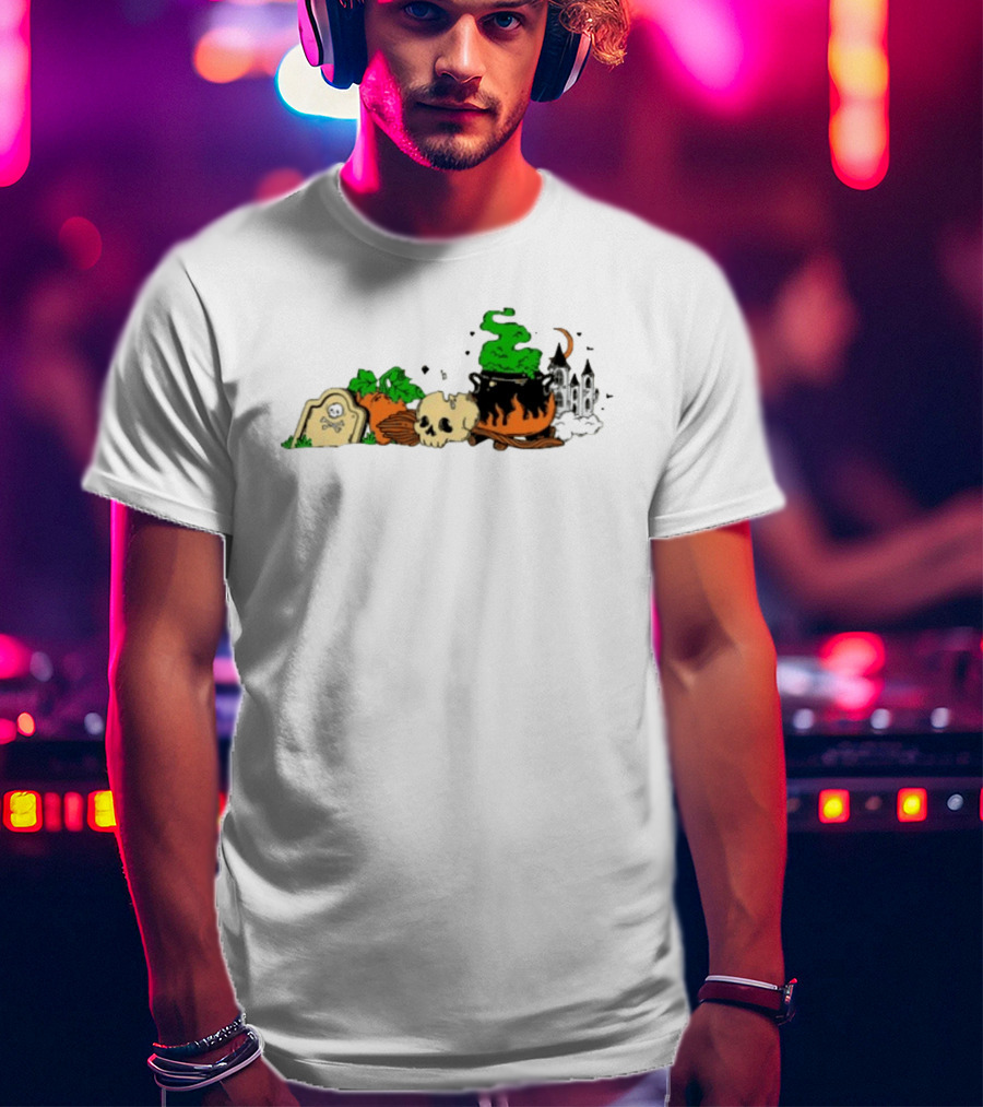 Spooky Kentucky Halloween With Pumpkins And Skull Scene T-Shirt