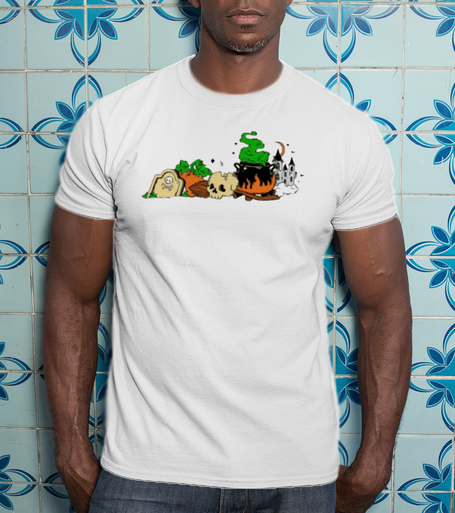 Spooky Kentucky Halloween With Pumpkins And Skull Scene T-Shirt