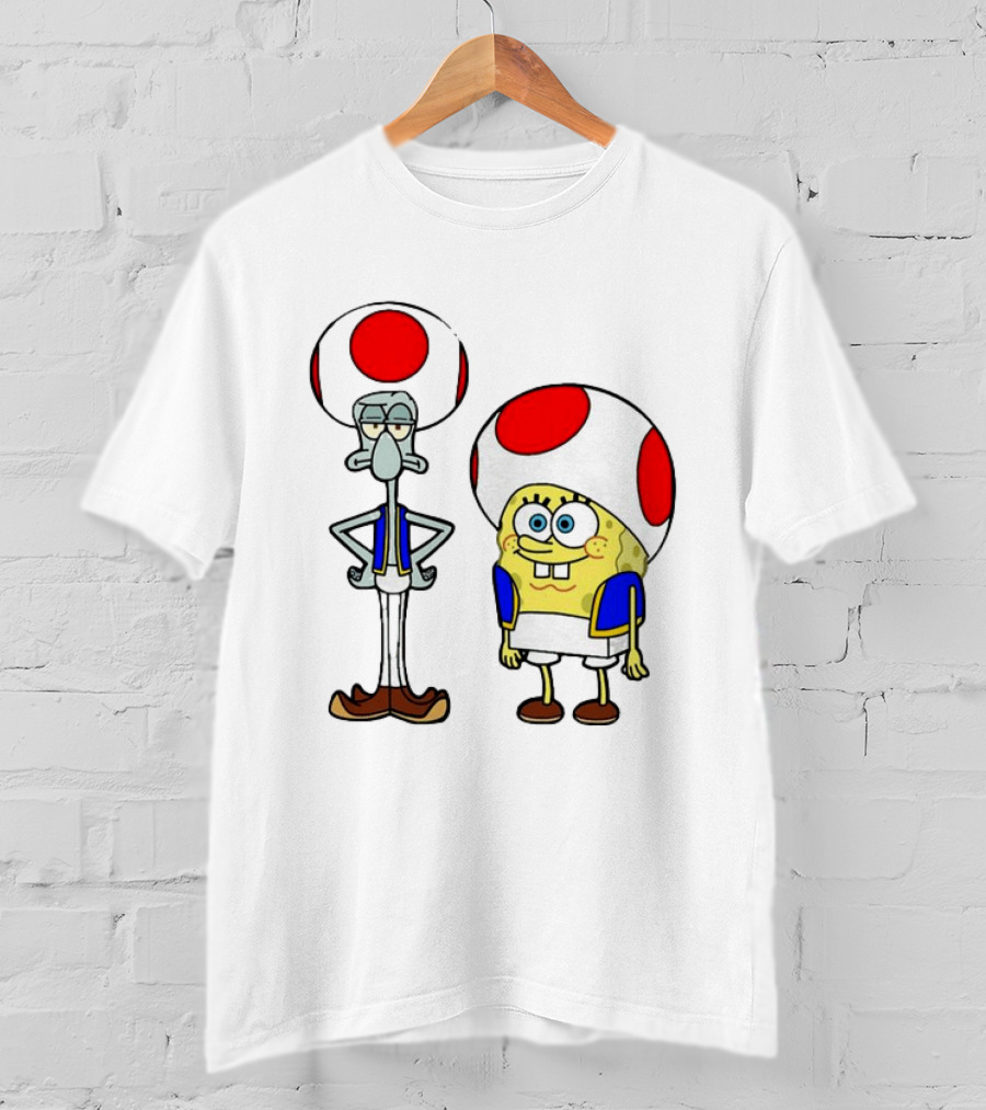 Toad Squidward Spongebob Crossover Super Mario Game Characters T-Shirt
