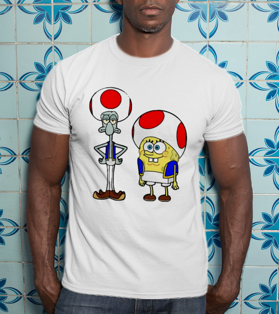 Toad Squidward Spongebob Crossover Super Mario Game Characters T-Shirt