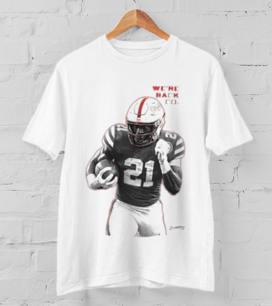 We're Back CO EMoney Backfield Football Player Number 21 Football Helmet Illustrated T-Shirt