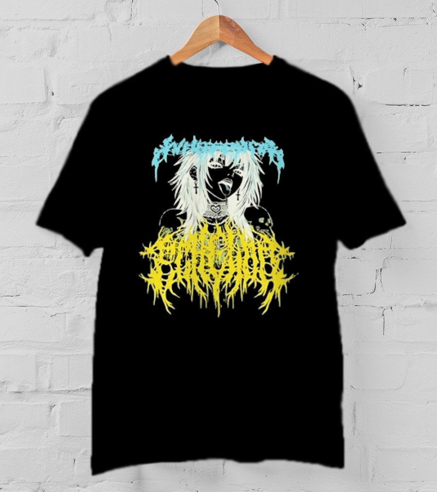 Anime Girl Emo Goth Aesthetic Crybaby Hardcore Chained Heart Cross Earrings T-Shirt