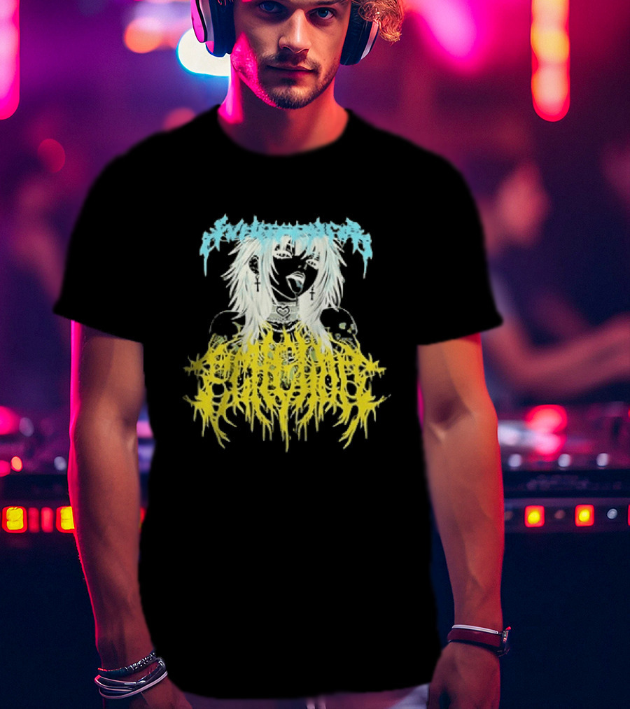 Anime Girl Emo Goth Aesthetic Crybaby Hardcore Chained Heart Cross Earrings T-Shirt