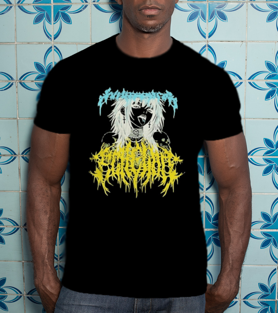 Anime Girl Emo Goth Aesthetic Crybaby Hardcore Chained Heart Cross Earrings T-Shirt