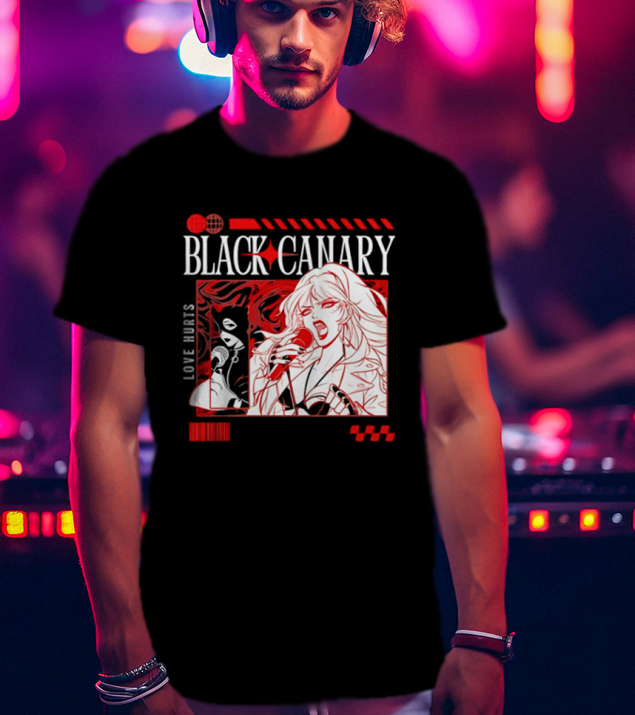 Black Canary Love Hurts DC Comics Superhero Microphone Music Scene T-Shirt