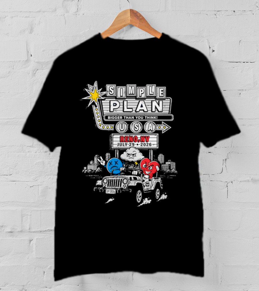 Bigger Than You Think Simple Plan USA Tour Reno NV 2026 Jeep Adventure T-Shirt