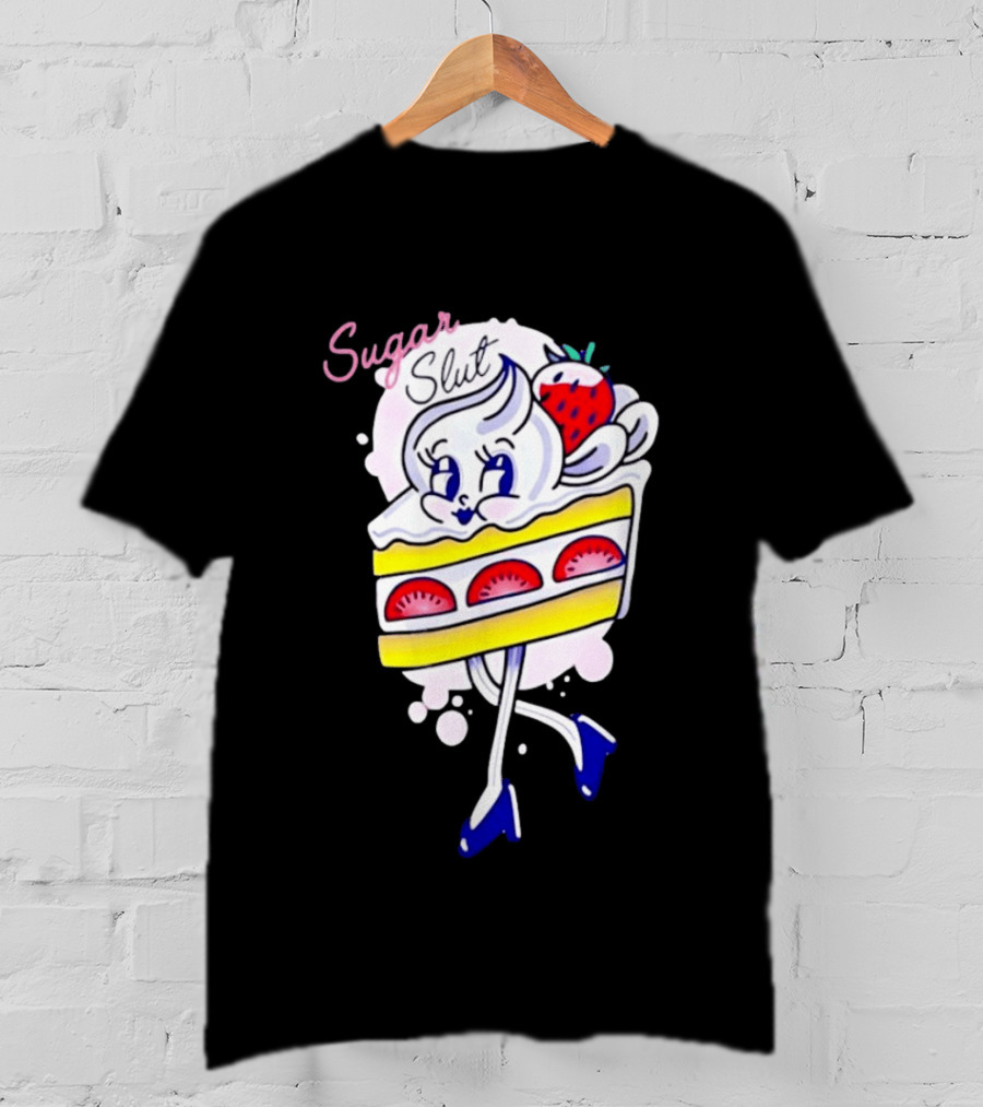 Sugar Slut Strawberry Cake Cartoon Slice With Whipped Cream And Berries T-Shirt