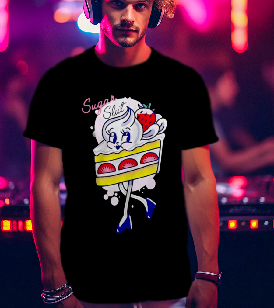 Sugar Slut Strawberry Cake Cartoon Slice With Whipped Cream And Berries T-Shirt