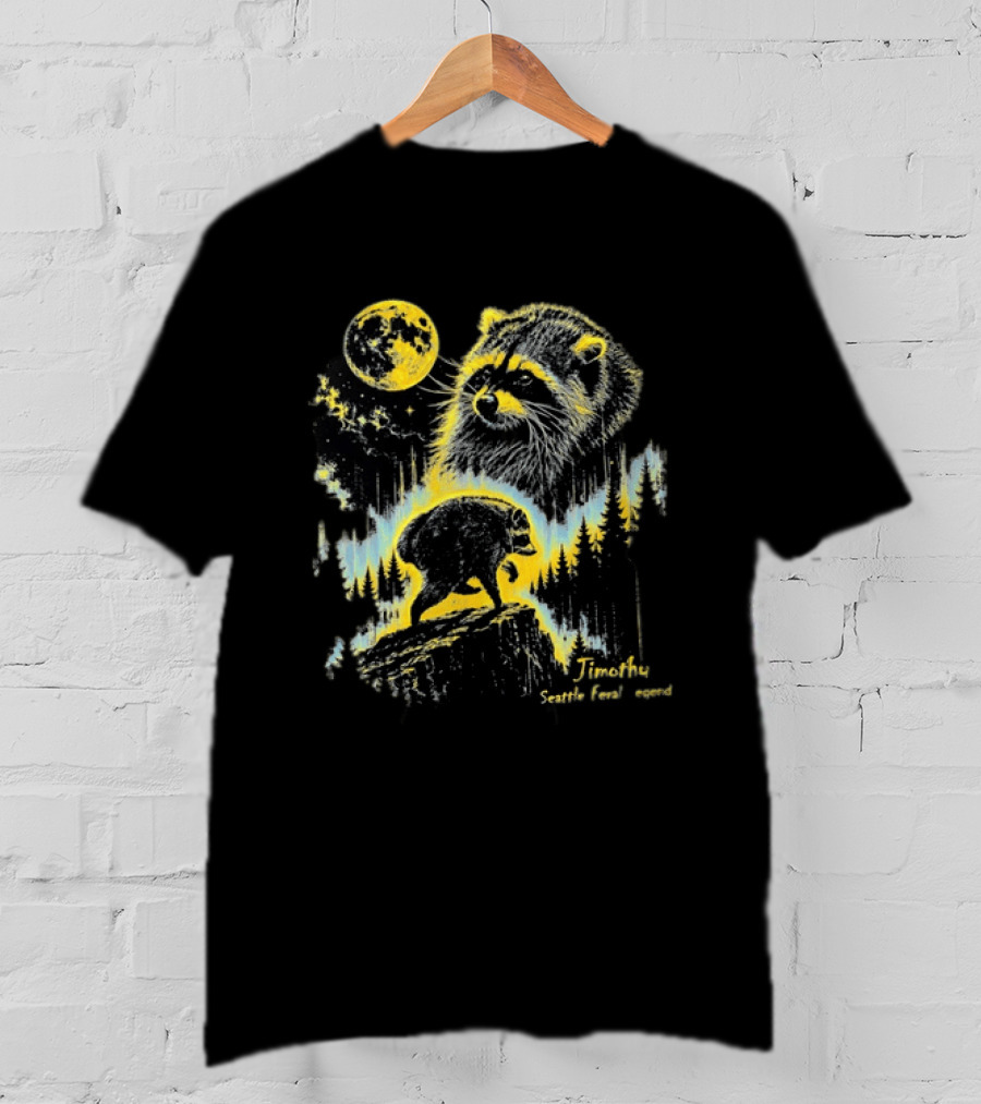 Timothy Seattle Feral Legend Raccoon Wildlife Moon Night Scene T-Shirt