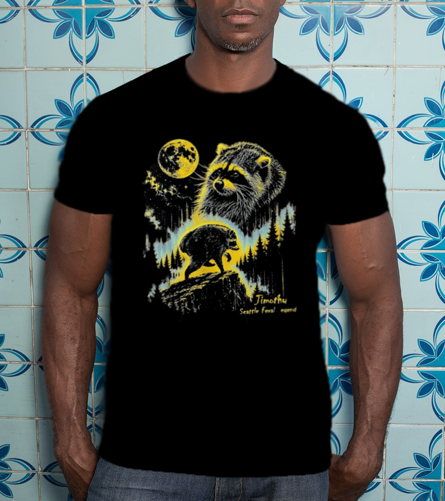 Timothy Seattle Feral Legend Raccoon Wildlife Moon Night Scene T-Shirt
