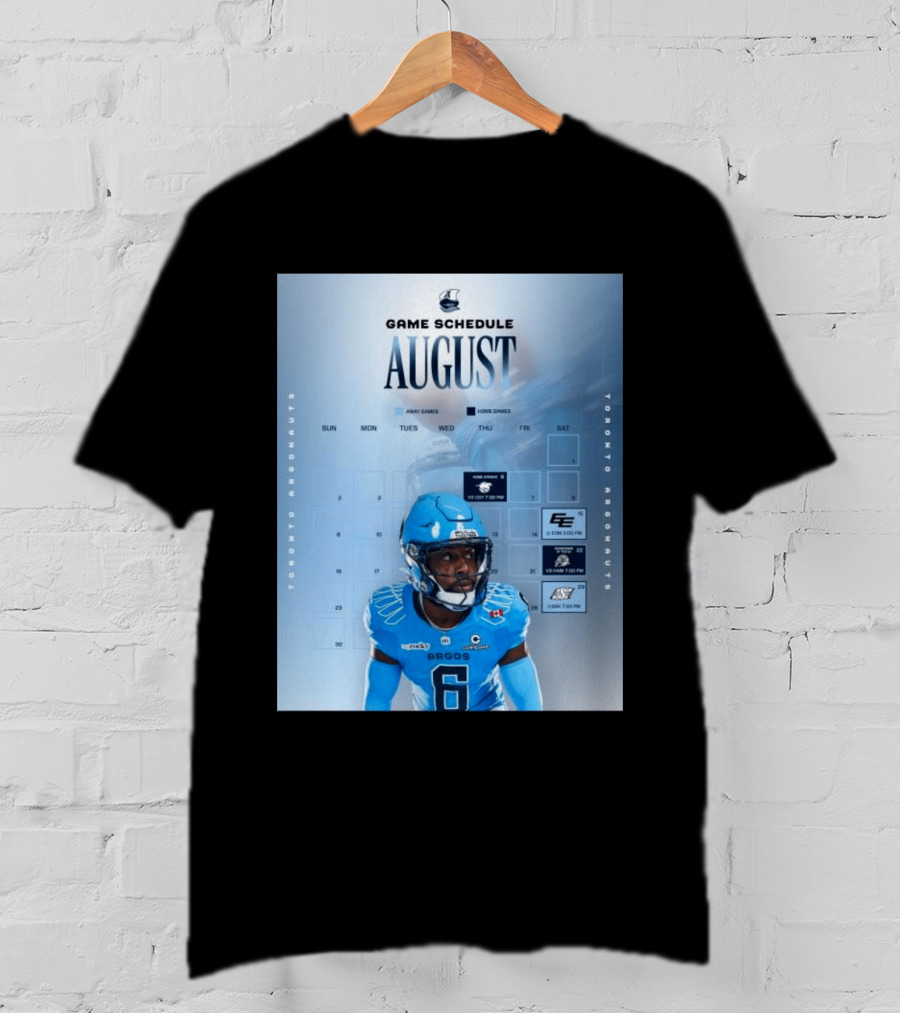 Toronto Argonauts August Game Schedule 2023 CFL Football Player Calendar T-Shirt