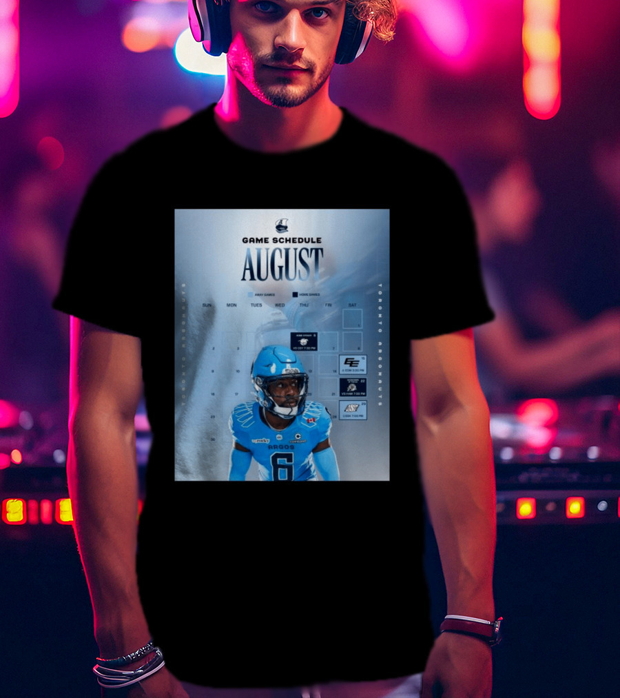 Toronto Argonauts August Game Schedule 2023 CFL Football Player Calendar T-Shirt