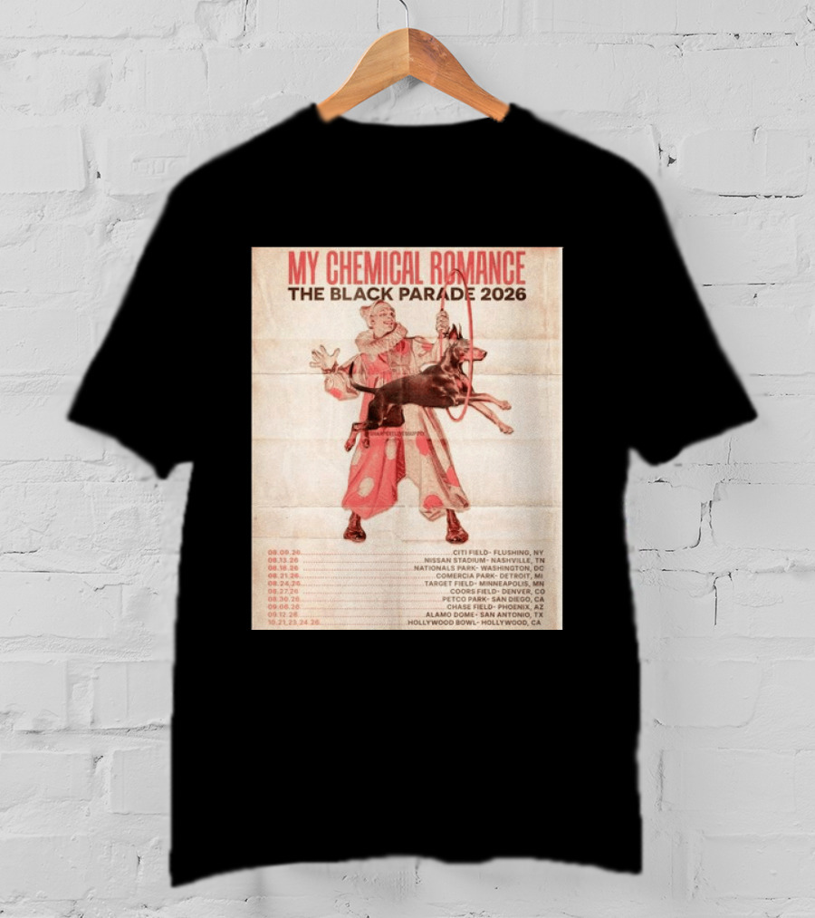 My Chemical Romance The Black Parade 2026 Tour Dates Clown And Dog T-Shirt