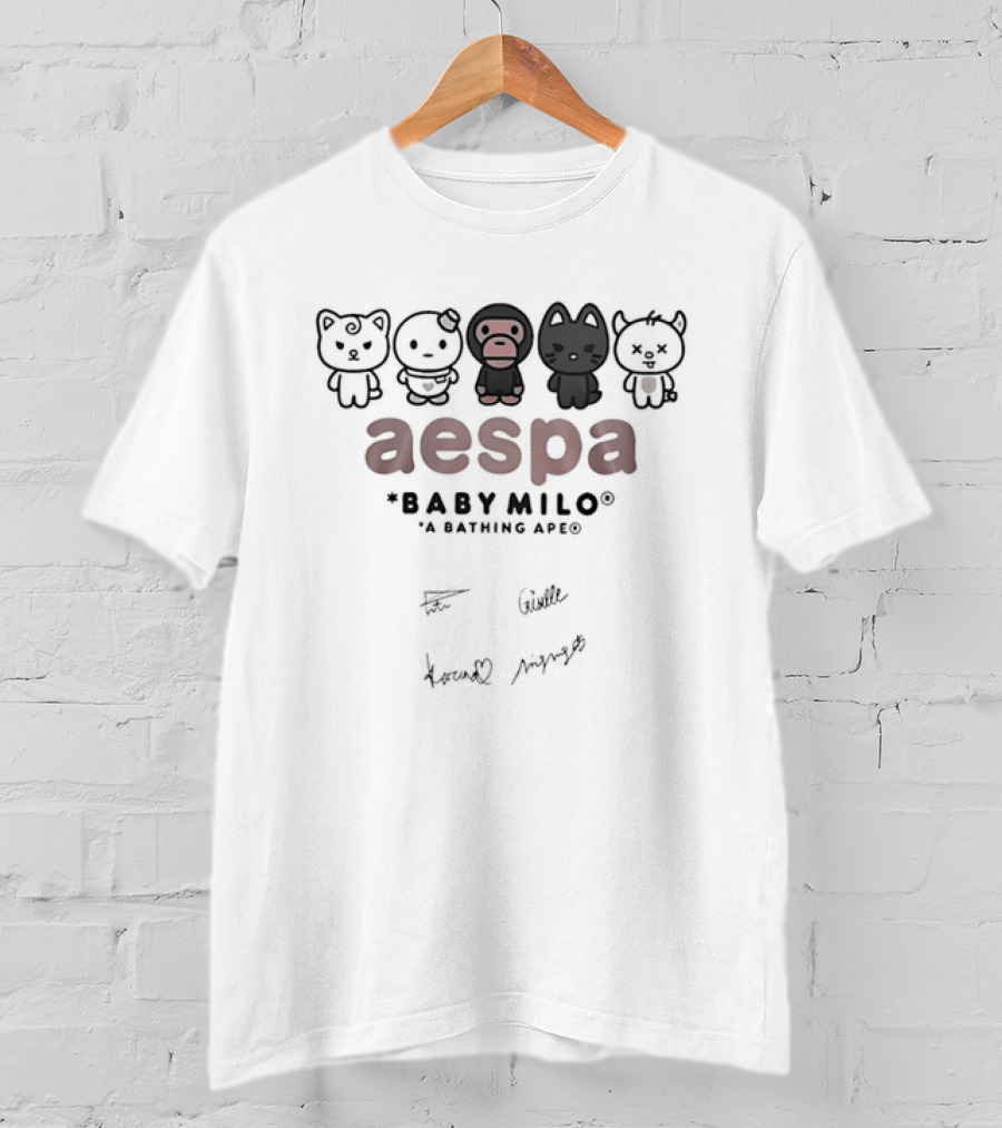 Aespa Collaboration With Baby Milo A Bathing Ape And Karina Winter T-Shirt