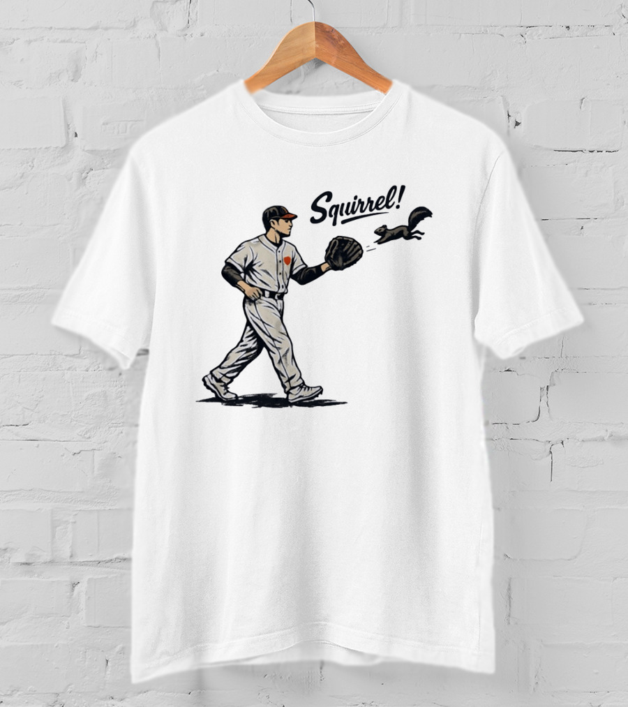 Baseball Player With Glove And Squirrel Chase T-Shirt