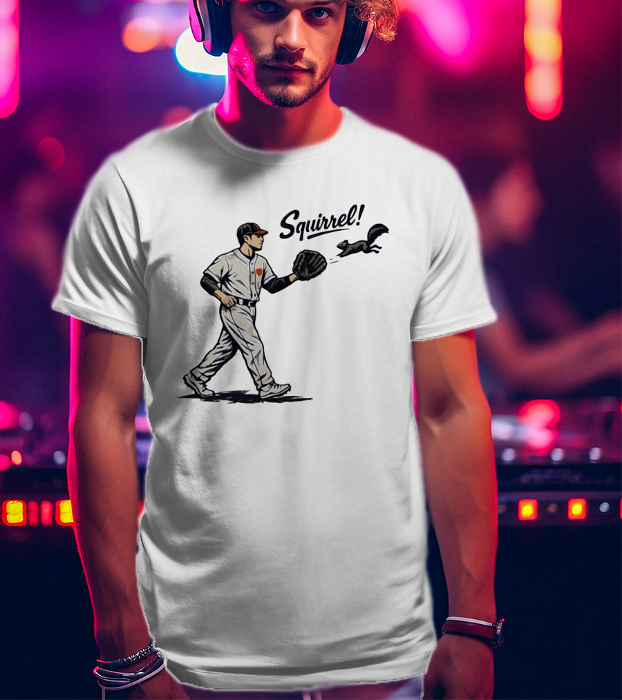 Baseball Player With Glove And Squirrel Chase T-Shirt