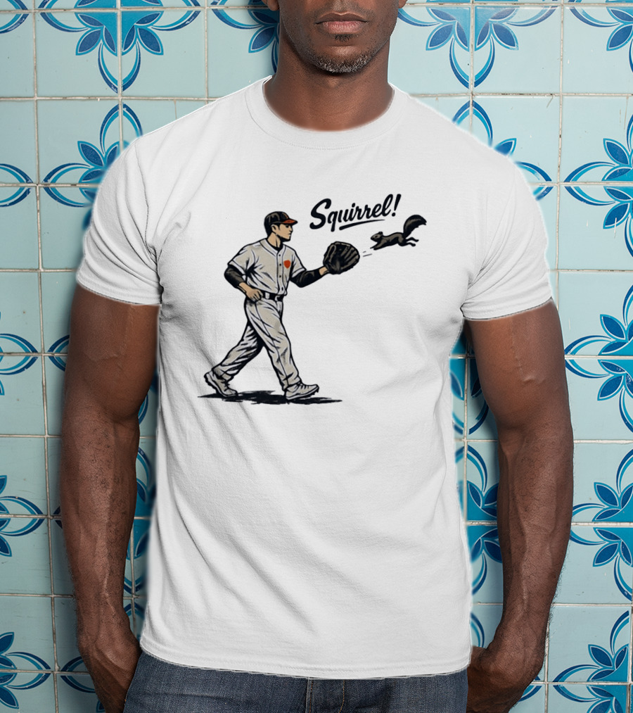 Baseball Player With Glove And Squirrel Chase T-Shirt