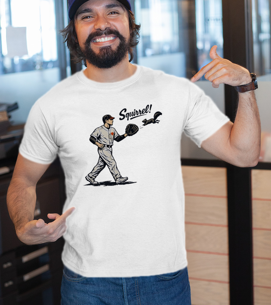 Baseball Player With Glove And Squirrel Chase T-Shirt