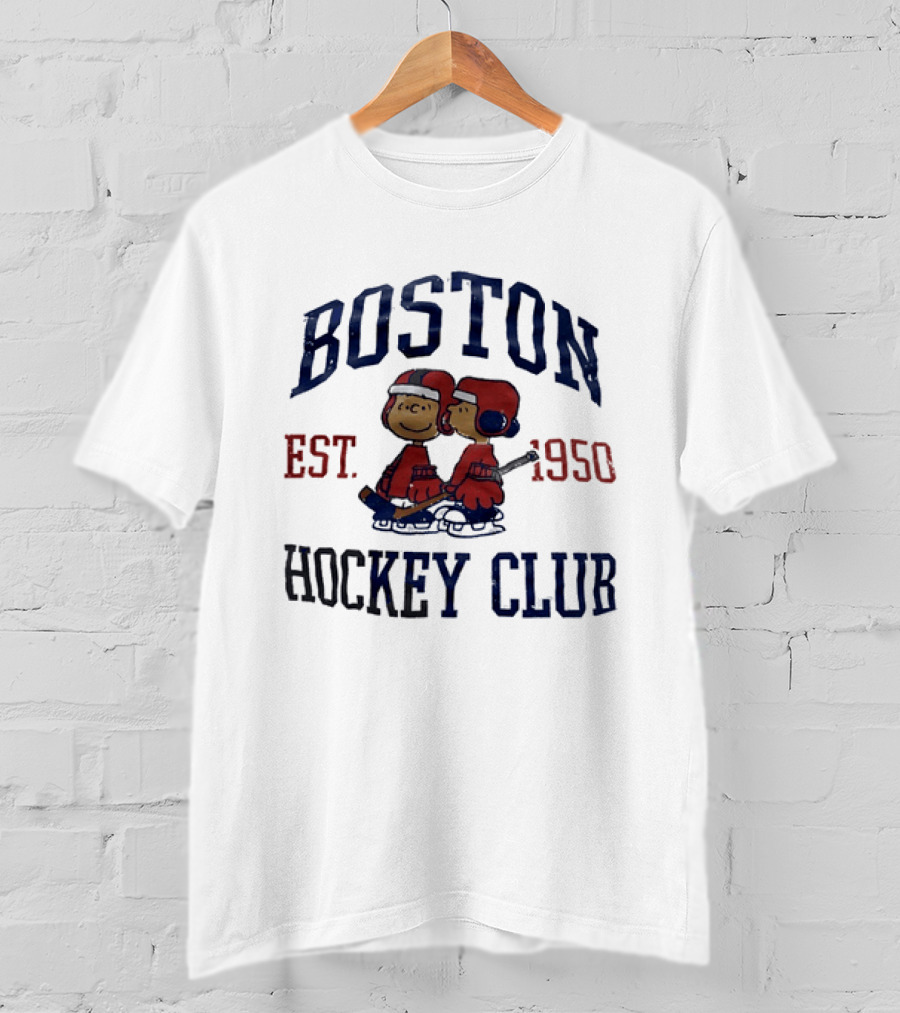 Boston Hockey Club Est 1950 Peanuts Characters Distressed T-Shirt