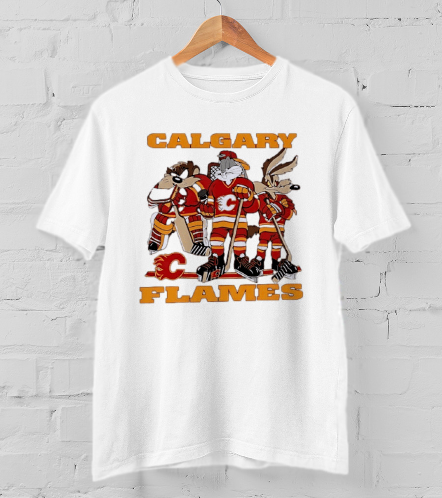 Calgary Flames Looney Tunes Bugs Bunny Hockey Team Characters T-Shirt