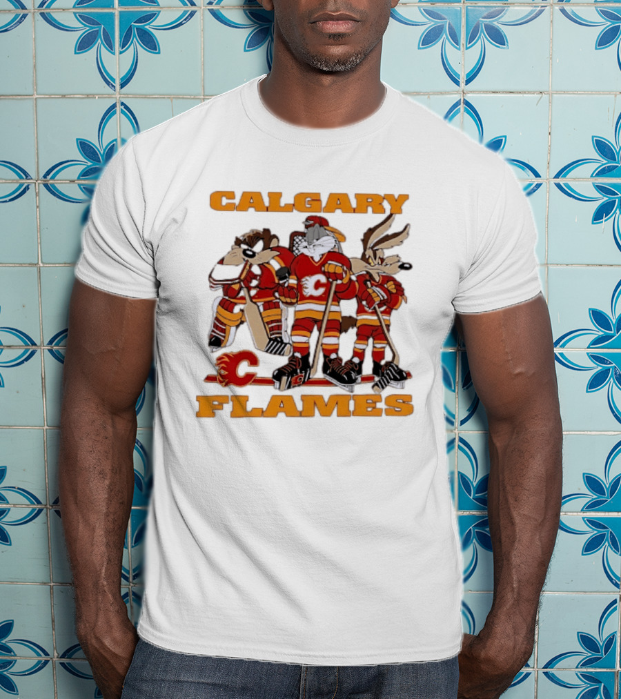 Calgary Flames Looney Tunes Bugs Bunny Hockey Team Characters T-Shirt
