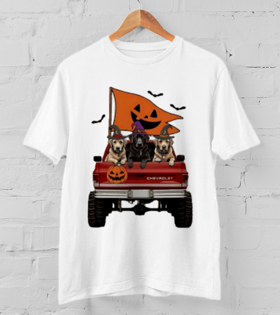 Chevrolet Halloween Dogs In Truck With Pumpkin And Bats T-Shirt
