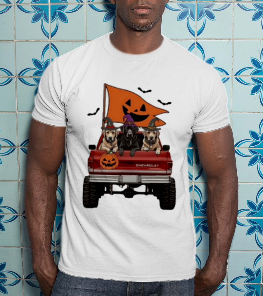 Chevrolet Halloween Dogs In Truck With Pumpkin And Bats T-Shirt